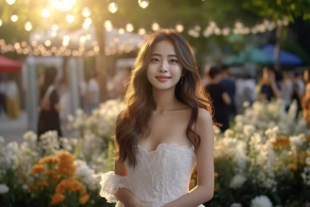 ガーデンウェディングの中にいる新婦